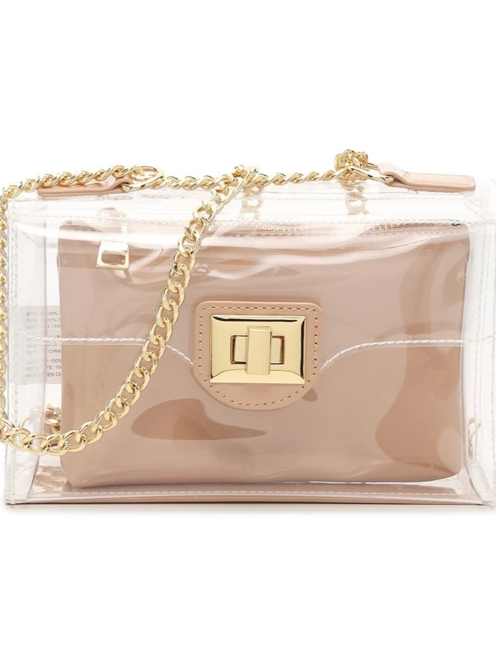 Steve Madden Clear Nude Pink BScene Crossbody Bag with Gold Chain